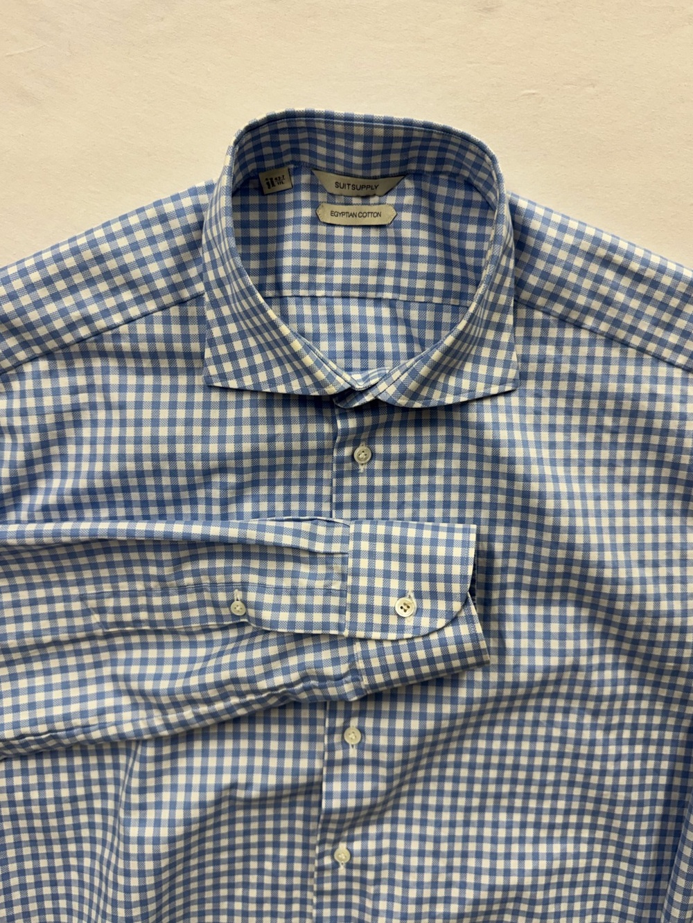Suitsupply White Blue Gingham Egyptian Cotton Thomas Mason Dress Shirt 43-7 17L